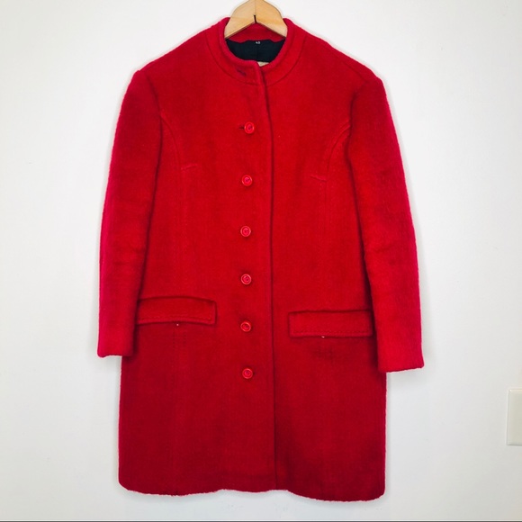 Vintage Jackets & Blazers - 1950s Vintage Long Red Wool Collarless Heavy Coat